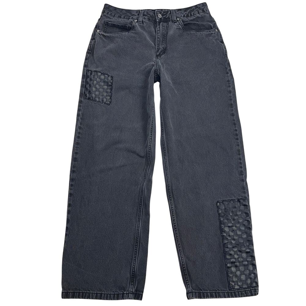 VANS Skate Checkered Patch Wide Leg Jeans Grey Faded Black Skater Denim Size 29